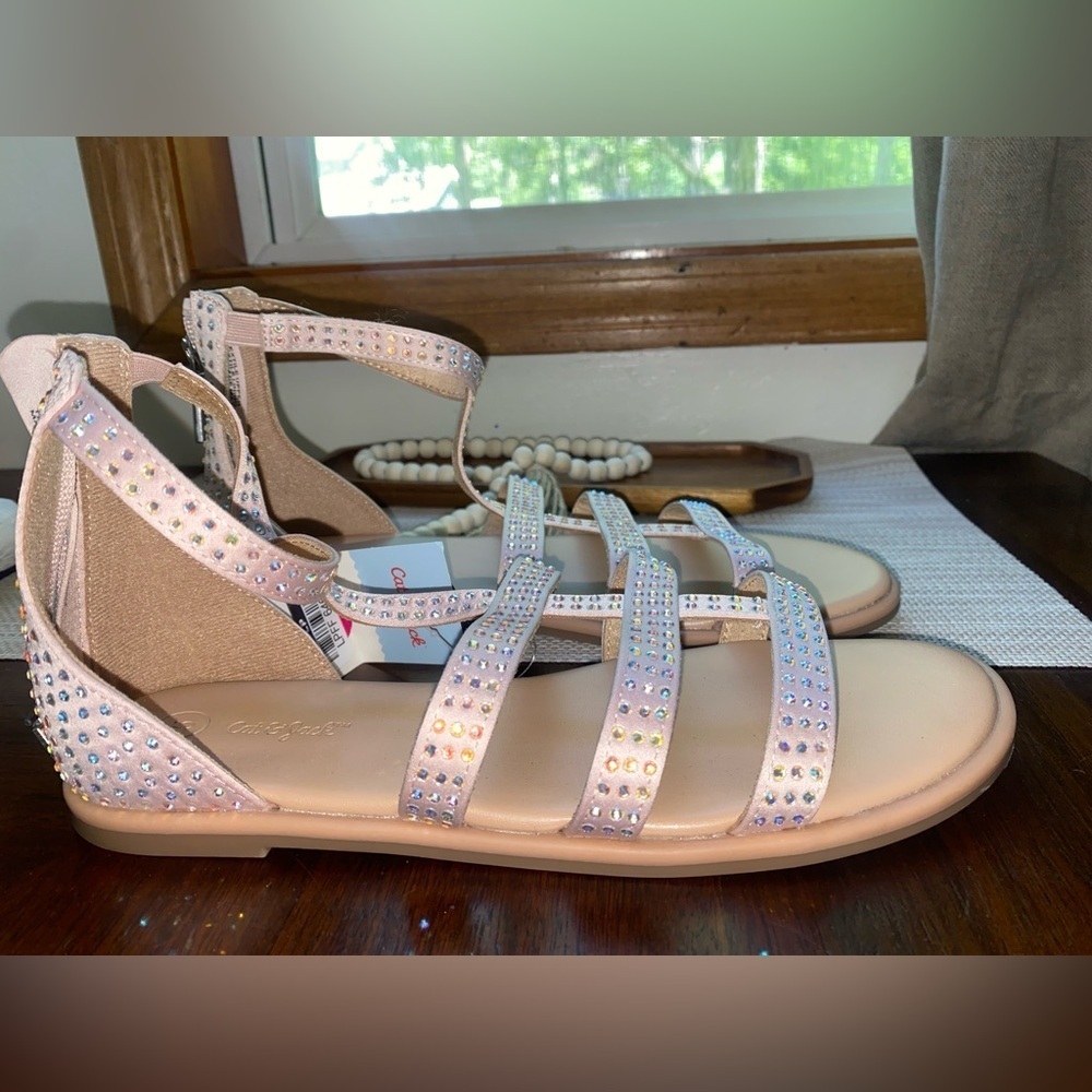 Cat & Jack Girls Rhinestone Gladiator Sandals Youth Size 5 Sparkly Dress Shoes